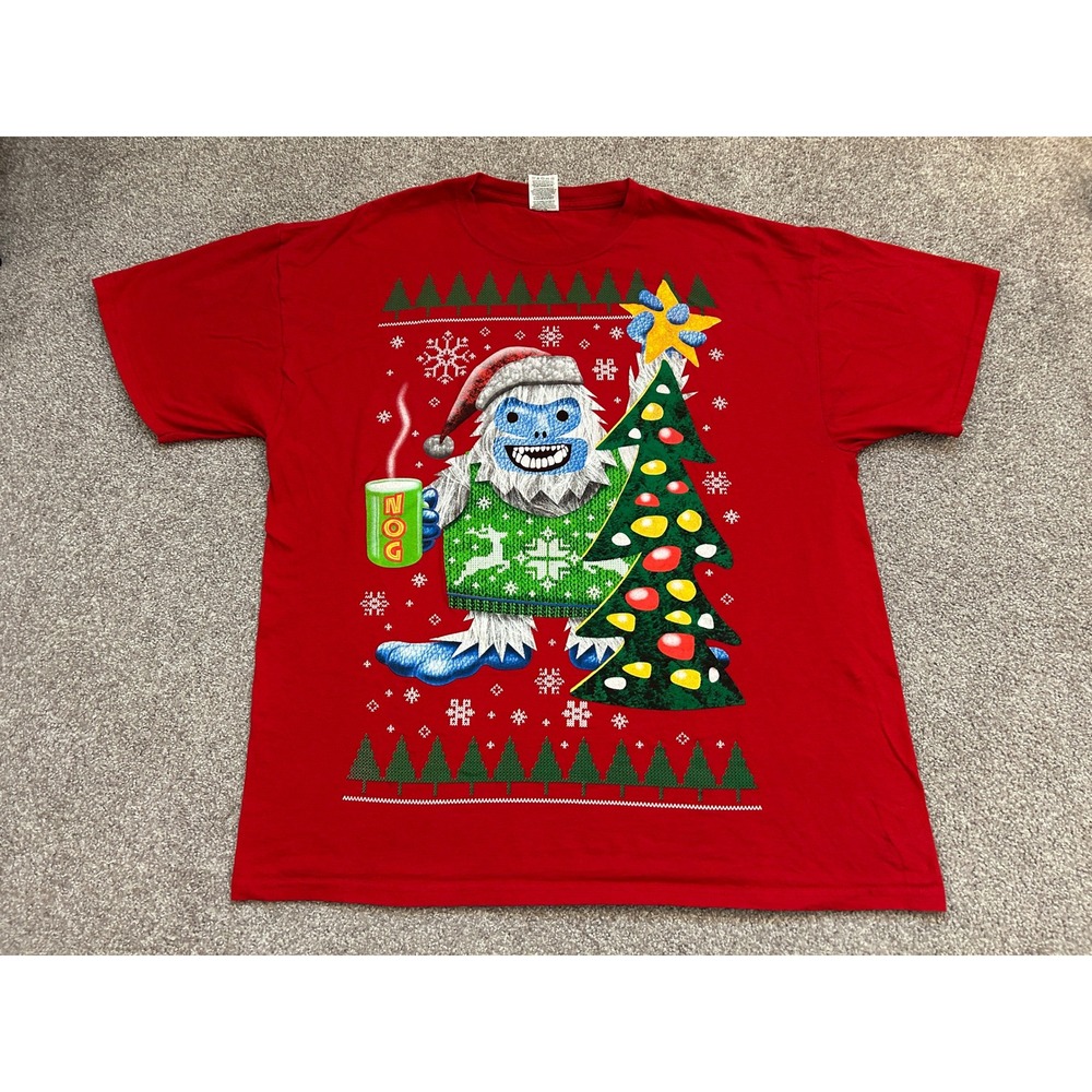 Christmas Abominable Snowman T-Shirt Mens XL Red Excellent Holiday Graphic